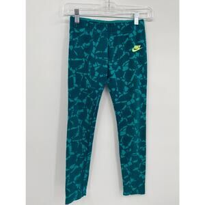 Nike High Waist Stretch Active Leggings Girls Medium Green Print